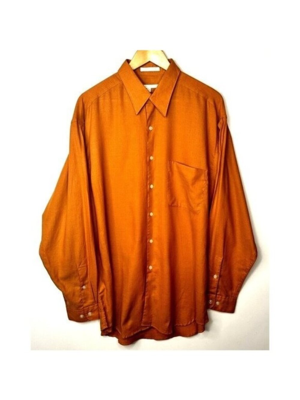 Perry Ellis Mens Large Shirt Orange Long Sleeve Button Up Cotton Spread Collar